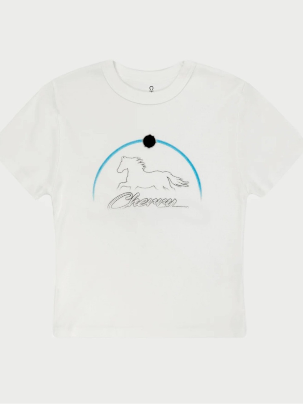 Cherry LA baby White Tee with Blue Arch & Horse Graphic